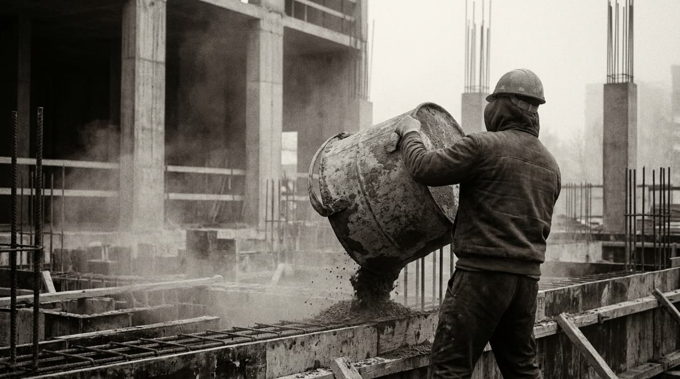 Le geste : coulée de béton sur fondation